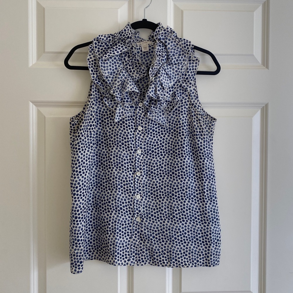 J Crew Silk polka dot sleeveless blouse.